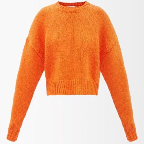 Frame Round Neck Cotton Knit Cropped Sweater Orange Large - Picture 1 of 8